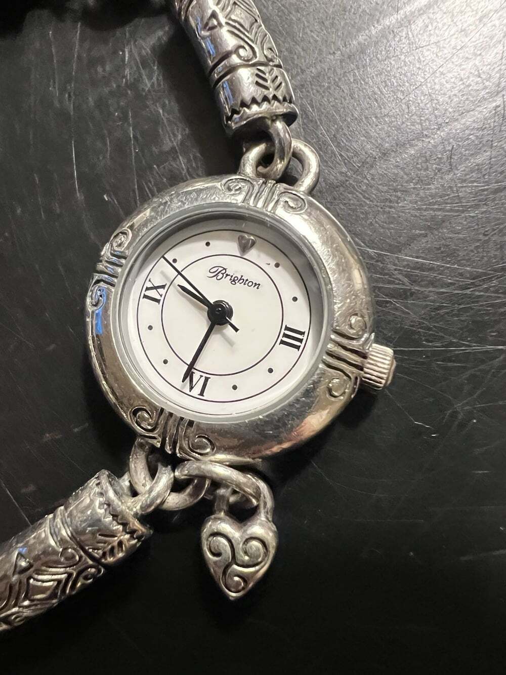 Vintage Brighton Marrakesh Watch Silver Tone Heart Charm Toggle New Battery